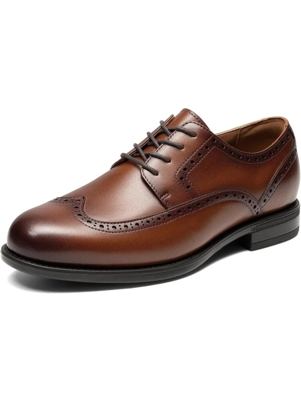 Men's Light Brown Leather Wingtip Brogue Cushioned Dress Comfort Oxford Shoes